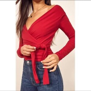 Reformation Cherie Wrap Top - Color: Cherry - Size: S